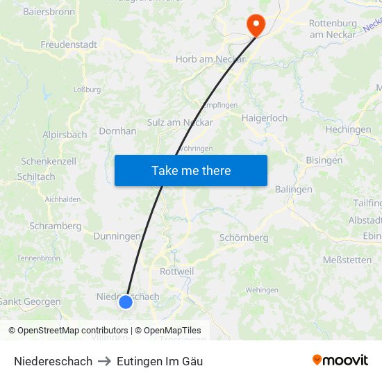 Niedereschach to Eutingen Im Gäu map