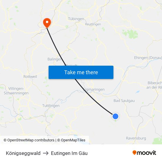 Königseggwald to Eutingen Im Gäu map