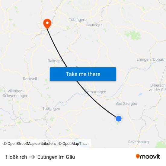 Hoßkirch to Eutingen Im Gäu map