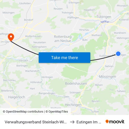 Verwaltungsverband Steinlach-Wiesaz to Eutingen Im Gäu map