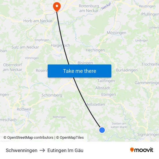 Schwenningen to Eutingen Im Gäu map
