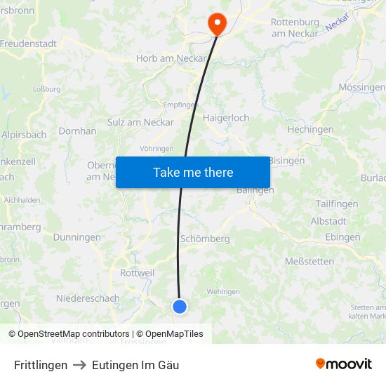 Frittlingen to Eutingen Im Gäu map