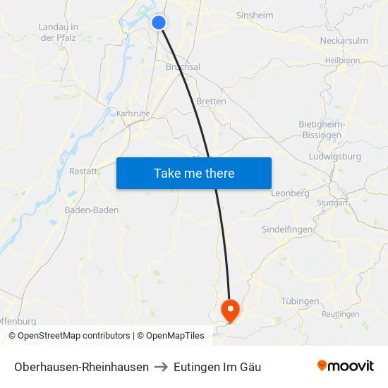 Oberhausen-Rheinhausen to Eutingen Im Gäu map