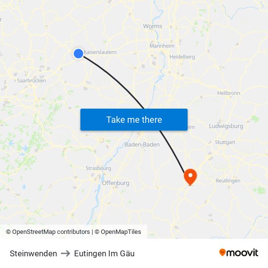 Steinwenden to Eutingen Im Gäu map