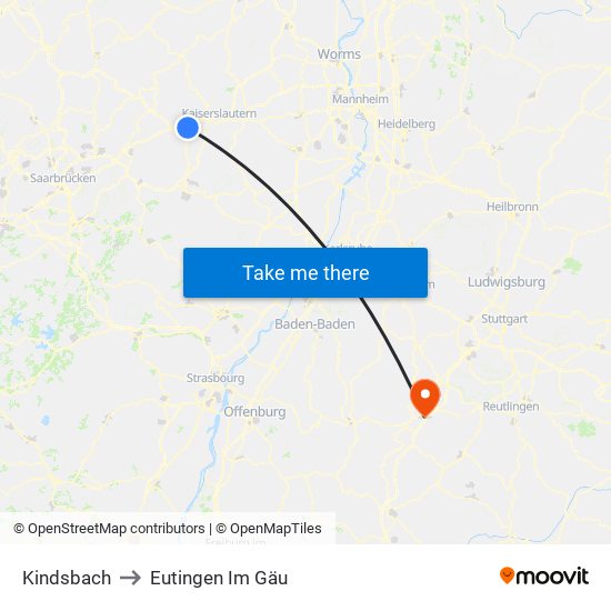 Kindsbach to Eutingen Im Gäu map