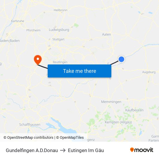 Gundelfingen A.D.Donau to Eutingen Im Gäu map