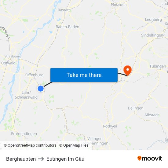 Berghaupten to Eutingen Im Gäu map
