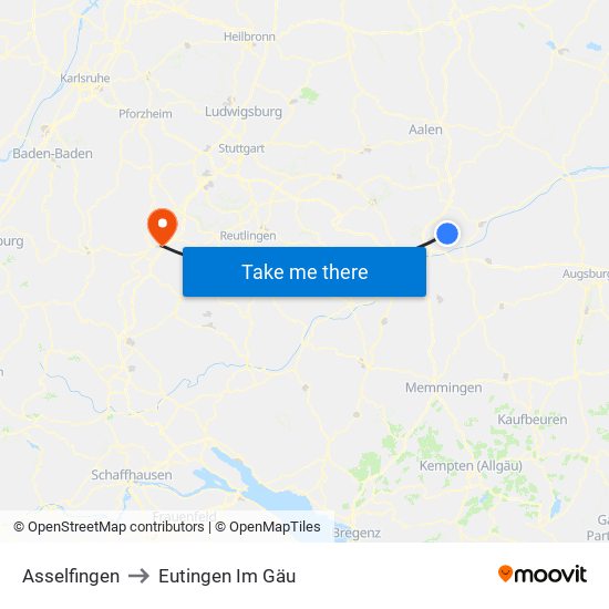 Asselfingen to Eutingen Im Gäu map