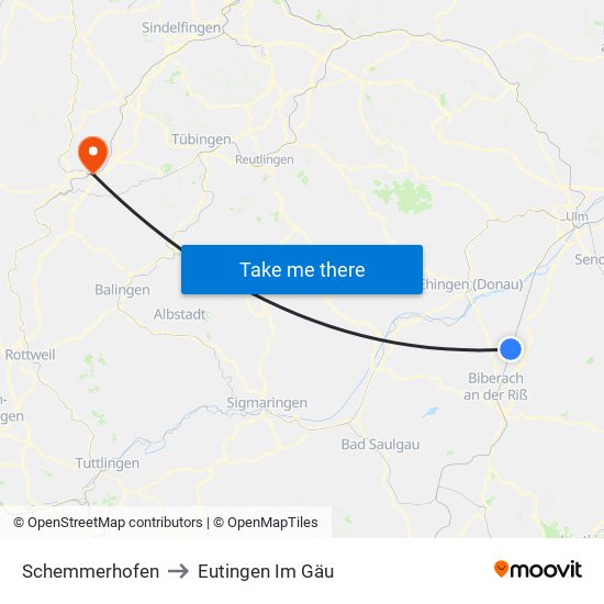 Schemmerhofen to Eutingen Im Gäu map