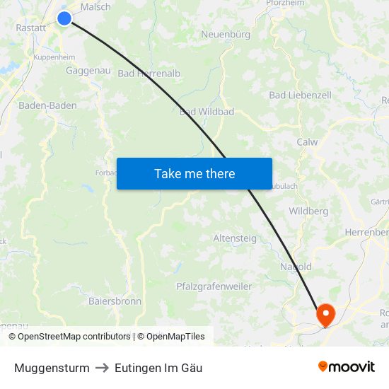 Muggensturm to Eutingen Im Gäu map