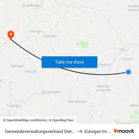 Gemeindeverwaltungsverband Dietenheim to Eutingen Im Gäu map