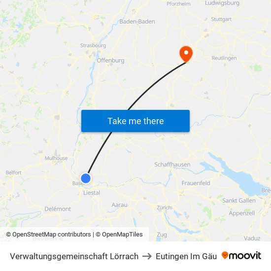 Verwaltungsgemeinschaft Lörrach to Eutingen Im Gäu map
