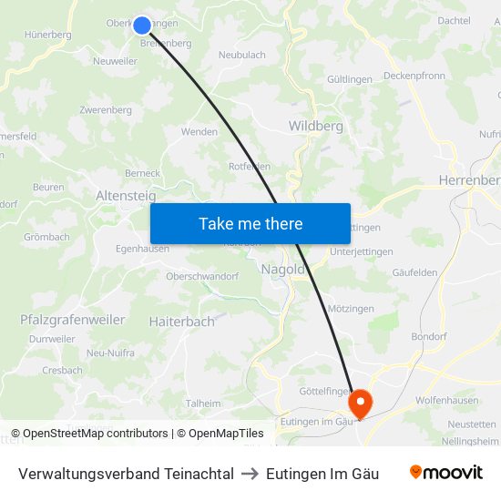 Verwaltungsverband Teinachtal to Eutingen Im Gäu map