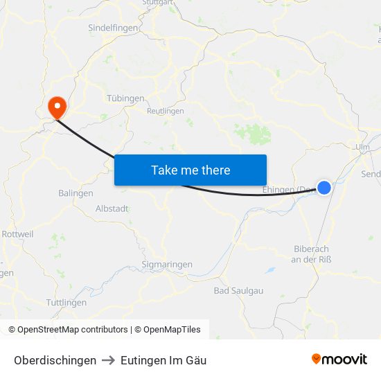 Oberdischingen to Eutingen Im Gäu map