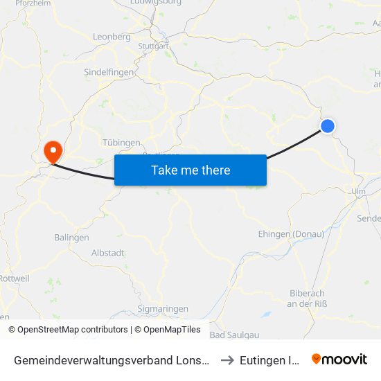 Gemeindeverwaltungsverband Lonsee-Amstetten to Eutingen Im Gäu map