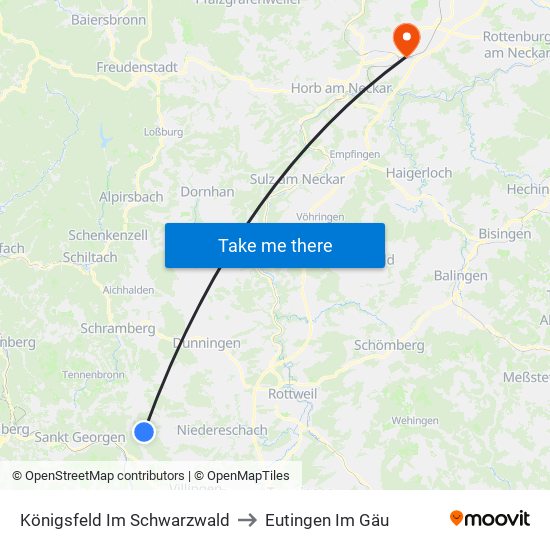 Königsfeld Im Schwarzwald to Eutingen Im Gäu map