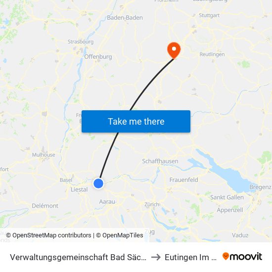 Verwaltungsgemeinschaft Bad Säckingen to Eutingen Im Gäu map