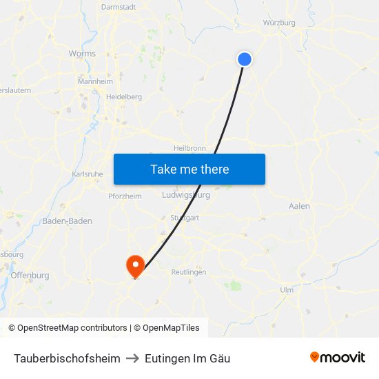 Tauberbischofsheim to Eutingen Im Gäu map