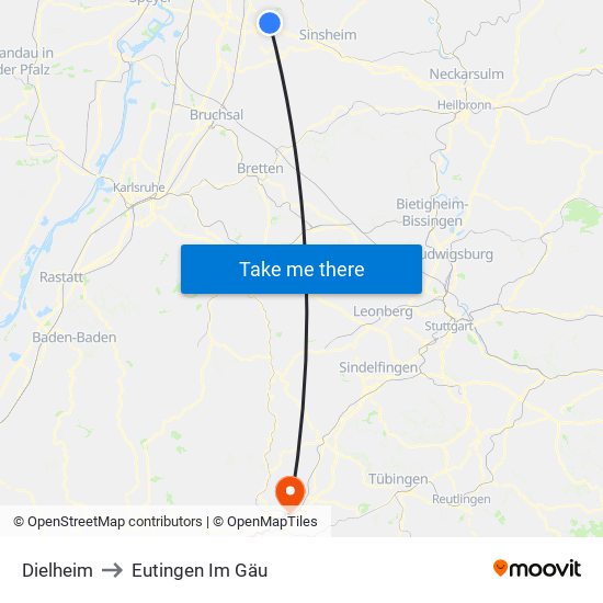 Dielheim to Eutingen Im Gäu map