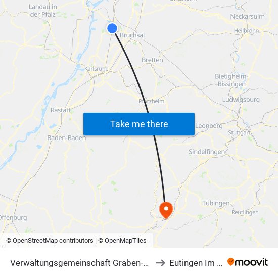 Verwaltungsgemeinschaft Graben-Neudorf to Eutingen Im Gäu map