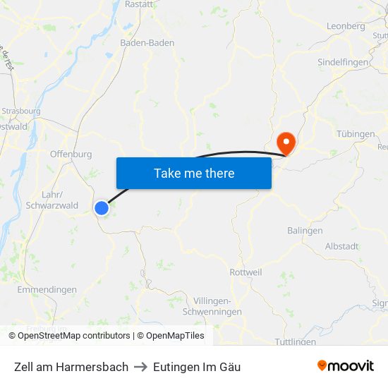 Zell am Harmersbach to Eutingen Im Gäu map