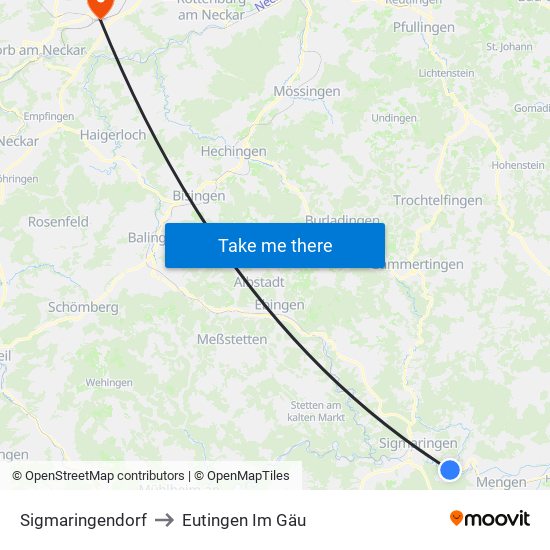 Sigmaringendorf to Eutingen Im Gäu map