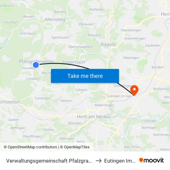 Verwaltungsgemeinschaft Pfalzgrafenweiler to Eutingen Im Gäu map