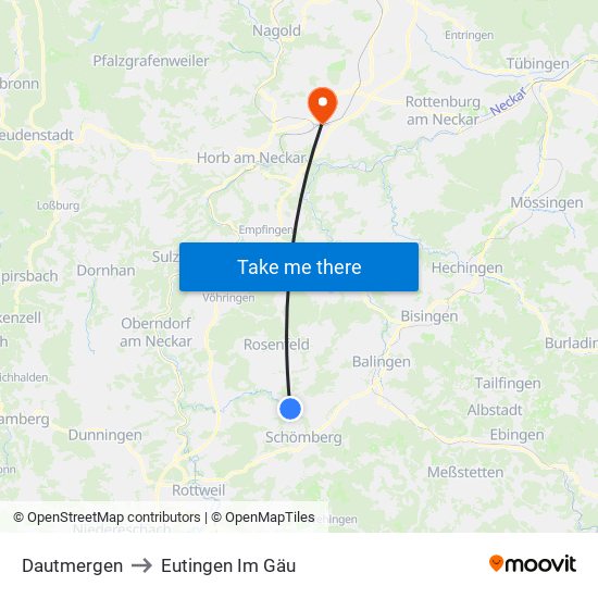 Dautmergen to Eutingen Im Gäu map