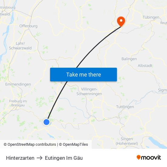 Hinterzarten to Eutingen Im Gäu map