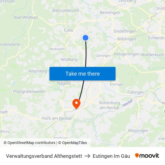 Verwaltungsverband Althengstett to Eutingen Im Gäu map