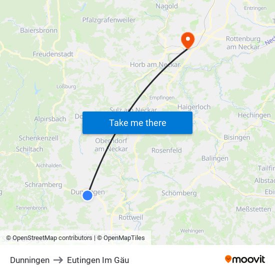 Dunningen to Eutingen Im Gäu map