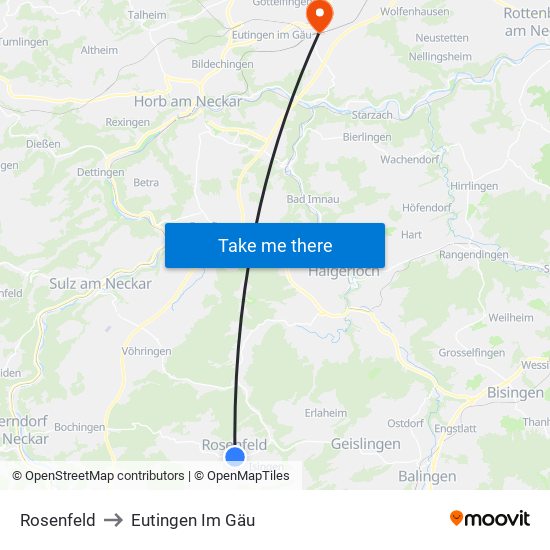 Rosenfeld to Eutingen Im Gäu map