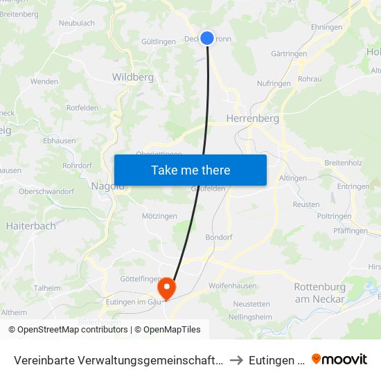 Vereinbarte Verwaltungsgemeinschaft Der Stadt Herrenberg to Eutingen Im Gäu map