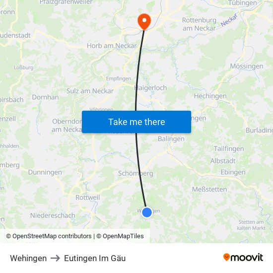 Wehingen to Eutingen Im Gäu map