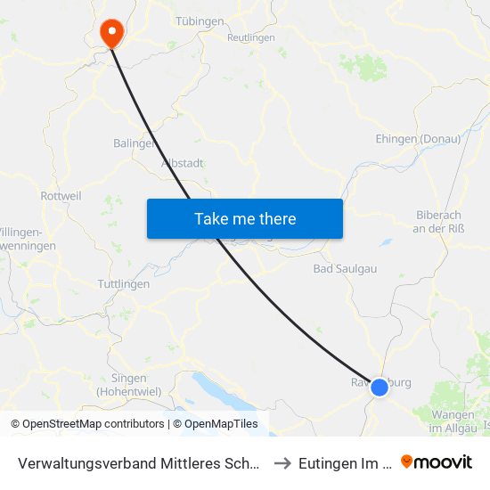 Verwaltungsverband Mittleres Schussental to Eutingen Im Gäu map