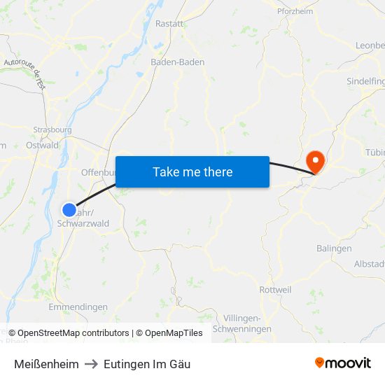 Meißenheim to Eutingen Im Gäu map