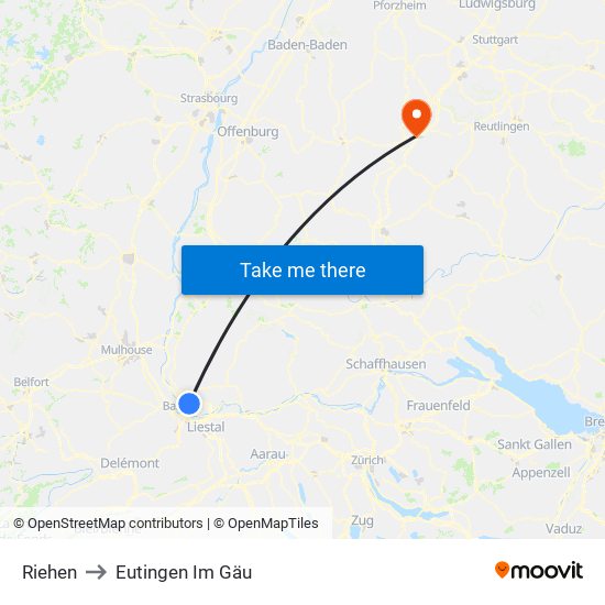 Riehen to Eutingen Im Gäu map
