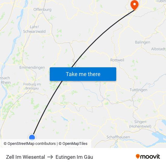 Zell Im Wiesental to Eutingen Im Gäu map