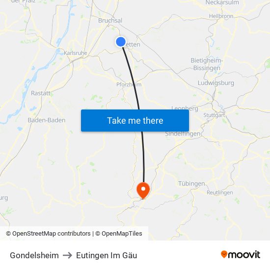 Gondelsheim to Eutingen Im Gäu map