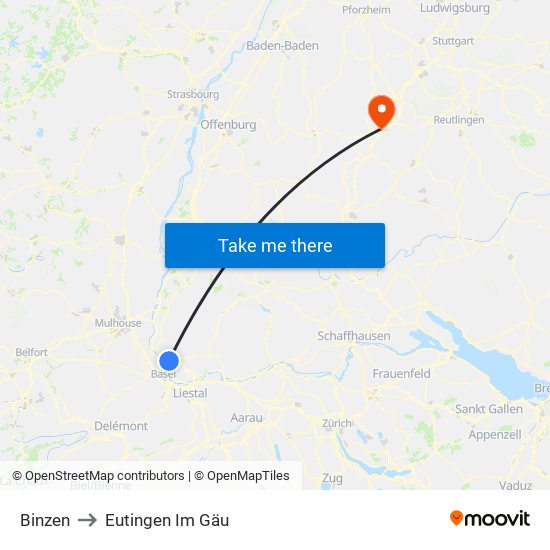 Binzen to Eutingen Im Gäu map