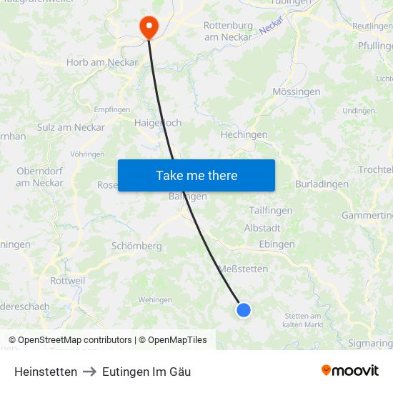 Heinstetten to Eutingen Im Gäu map