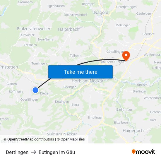 Dettlingen to Eutingen Im Gäu map