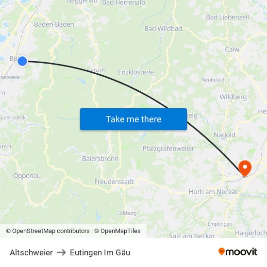 Altschweier to Eutingen Im Gäu map