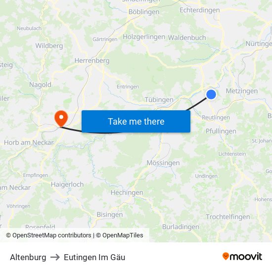 Altenburg to Eutingen Im Gäu map