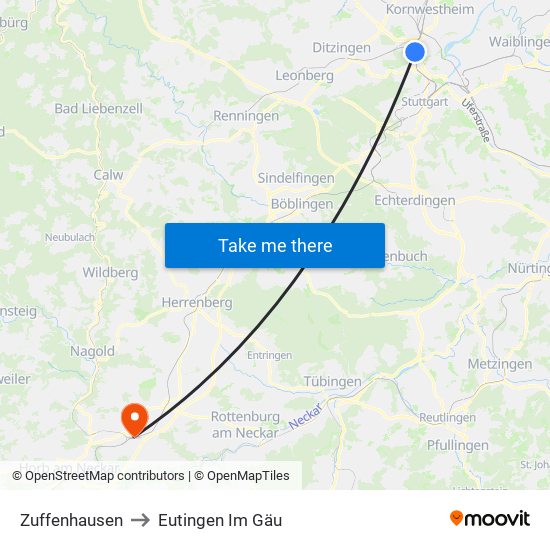 Zuffenhausen to Eutingen Im Gäu map