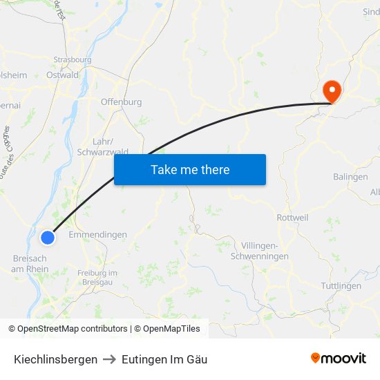 Kiechlinsbergen to Eutingen Im Gäu map