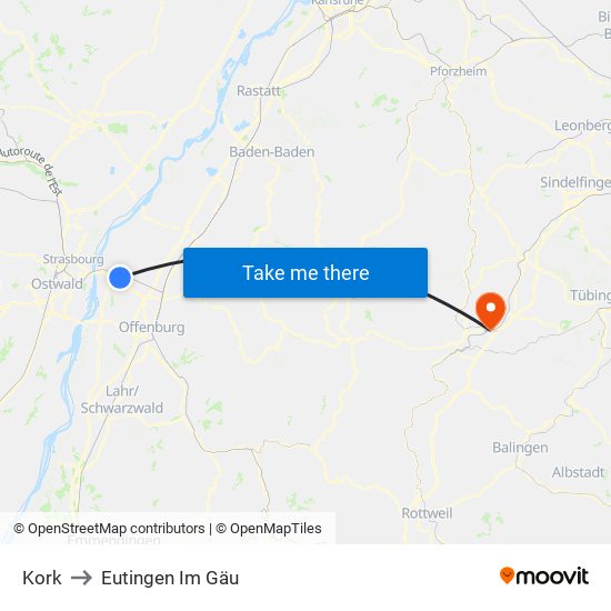 Kork to Eutingen Im Gäu map