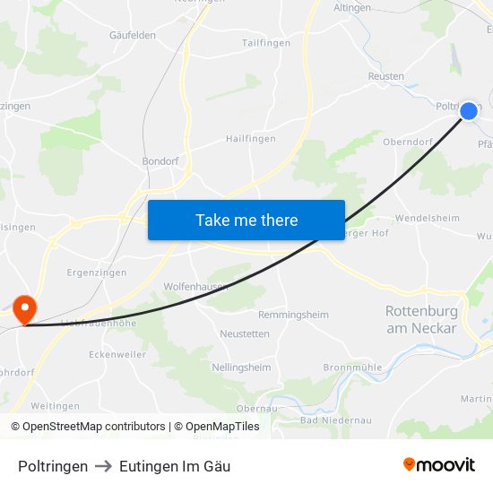 Poltringen to Eutingen Im Gäu map