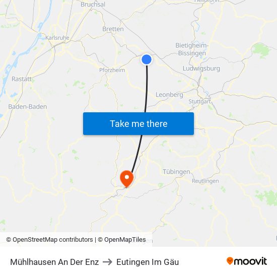 Mühlhausen An Der Enz to Eutingen Im Gäu map