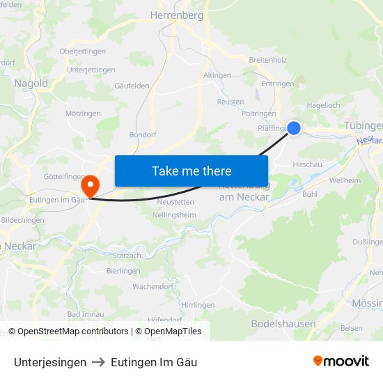 Unterjesingen to Eutingen Im Gäu map